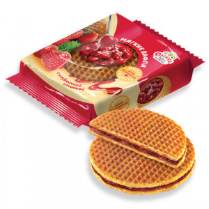 Вафли "Мягкие вафли" с клубничной начинкой 150г*24 Вафли "Мягкие вафли" с клубничной начинкой 150г*24